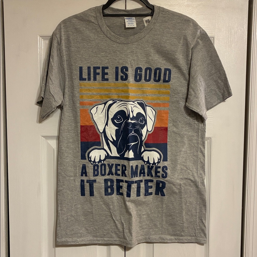 Gray T-Shirt “Life is Good a Boxer Makes it Better” NWOT